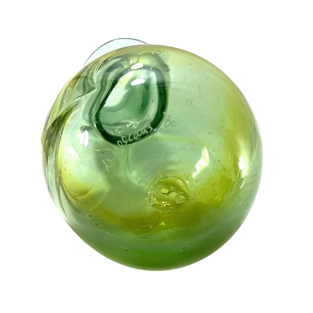 Vintage 1980 Williams Signed Hand Blown Art Glass Vase Green Yellow 6”